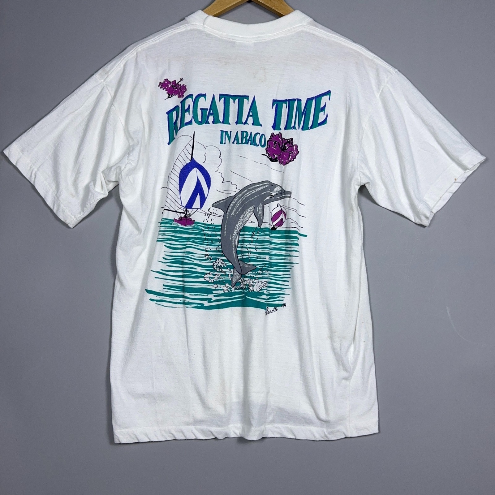 Vintage Bananas Regatta Time 90s TShirt Mens Xl Single Stitch Dolphin White